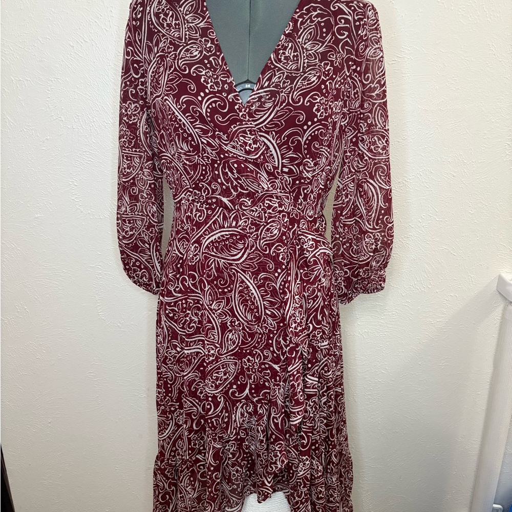 Calvin Klein Red Ruffled Wrap Dress